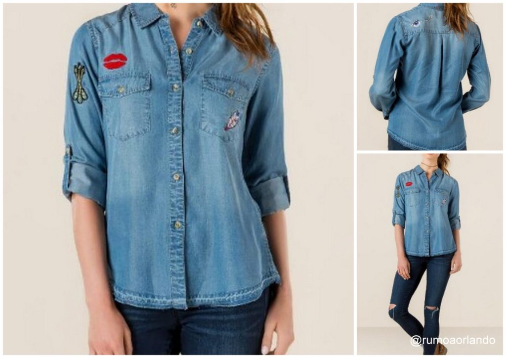 Blusa jeans de botão com patchwork - Valor: U$ 48,00
